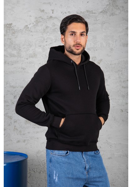 Four Man Erkek Standart Fit Içi Polarlı 3 Iplik Kapüşonlu Kanguru Cepli Pamuklu Sweatshirt