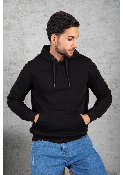 Erkek Standart Fit Içi Polarlı 3 Iplik Kapüşonlu Kanguru Cepli Pamuklu Sweatshirt modelleri