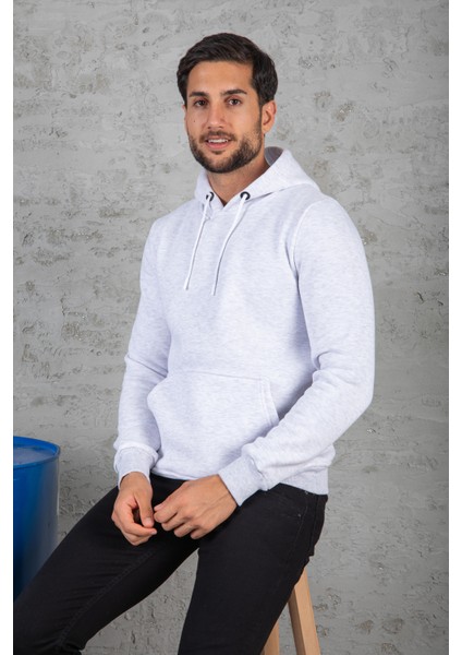 Erkek Standart Fit Içi Polarlı 3 Iplik Kapüşonlu Kanguru Cepli Pamuklu Sweatshirt