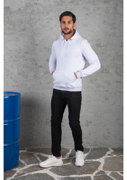 Erkek Standart Fit Içi Polarlı 3 Iplik Kapüşonlu Kanguru Cepli Pamuklu Sweatshirt fırsatları