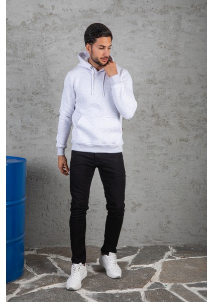 Erkek Standart Fit Içi Polarlı 3 Iplik Kapüşonlu Kanguru Cepli Pamuklu Sweatshirt indirimleri