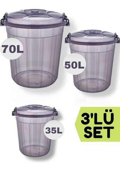 Premium Kilitli Erzak /un/ Bakliyat Saklama Kovası 35/50/70 Lt Üçlü Set