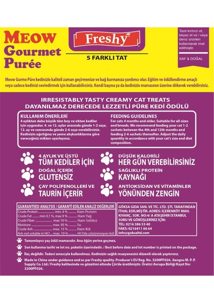 Meow Gourmet Krema Kedi Ödülü, Dana Etli ve Somonlu, Tahılsız, 5 Tüp Içeren 60 Gramlık Paket fırsatları