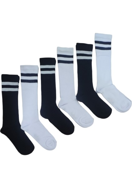 Kız Çocuk Dizaltı Şeritli Okul Çorap Pamuklu 6 Çift