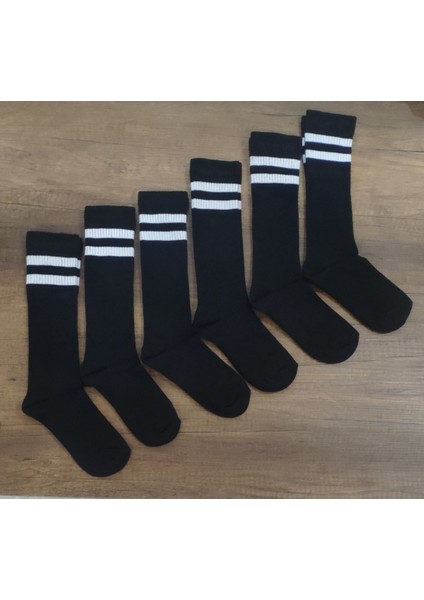 Kız Çocuk Dizaltı Şeritli Okul Çorap Pamuklu 6 Çift