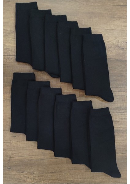 Çocuk Düz Soket Siyah 12 Çift Pamuklu