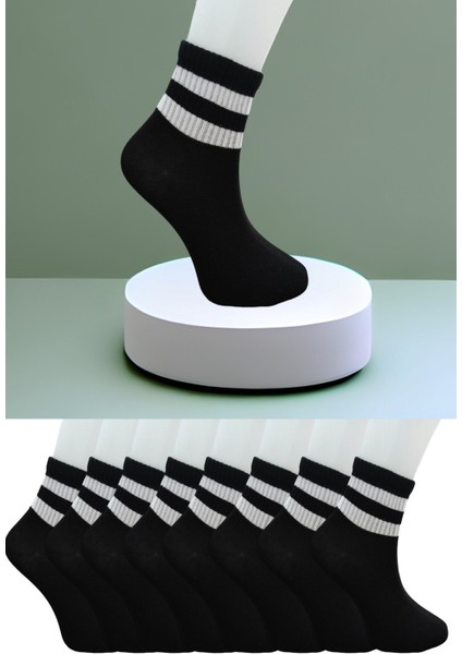 Dikişsiz 8 Çift Düz Şeritli Orta Konç Spor Çorap