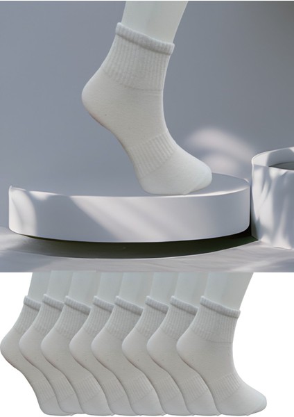 Dikişsiz 8 Çift Düz Orta Konç Spor Çorap