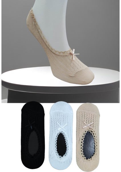 Kadın 3 Çift Penye Jakarlı Desenli Babet Çorap