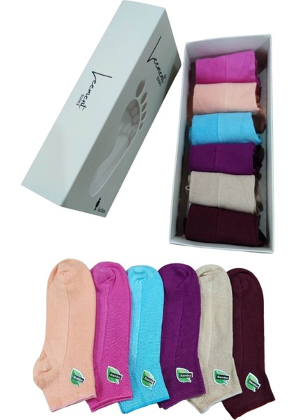 Kadın Bambu 6 Çift Burun Dikişsiz Düz Üstü Lacoste Örgü Kısa Patik Çorap