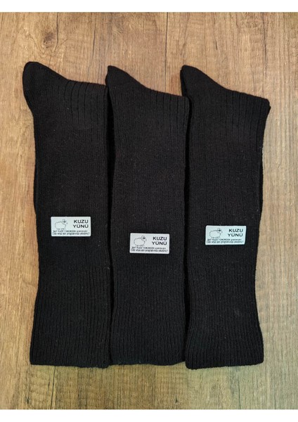 Kadın Lastiksiz Dizaltı Yün Çorap 3 Çift Gerçek Yün