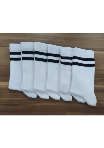 Erkek 6 Çift Kolej Şerit Desen Pamuklu Spor Çorap