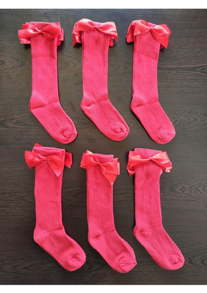 Kız Çocuk 6 Çift Aksesuarlı Fiyonklu Pamuklu Diz Altı Çorap
