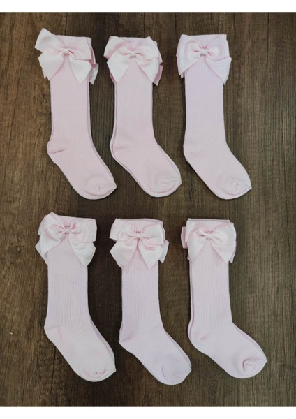 Kız Çocuk 6 Çift Aksesuarlı Fiyonklu Pamuklu Diz Altı Çorap