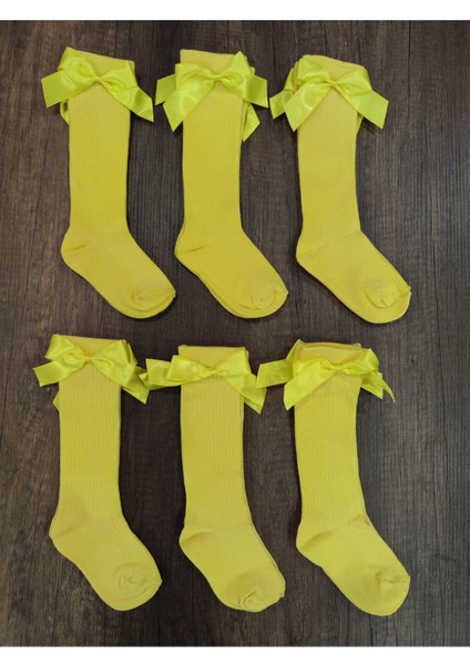 Kız Çocuk 6 Çift Aksesuarlı Fiyonklu Pamuklu Diz Altı Çorap