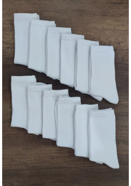 Çocuk Düz Soket Beyaz 12 Çift Pamuklu