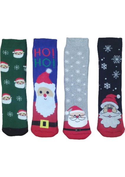Pamuklu Havlu Yılbaşı Çorabı 4'Lü Paket