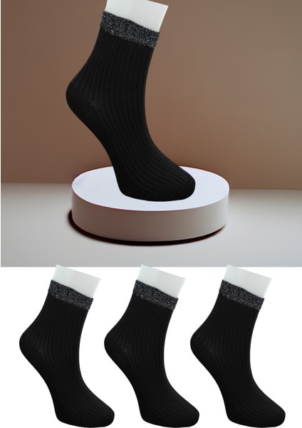 Leement Socks Kadın Burun Dikişsiz 3 Çift Bambu Orta Konç Lastik Simli Çorap