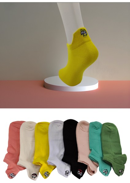 Leement Socks 8 Çift Pamuklu Emoji Desenli Patik Çorap Nakışlı Gülen Surat