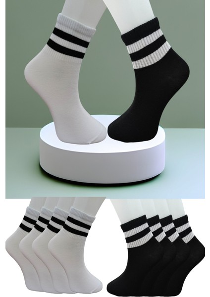 Dikişsiz 8 Çift Düz Şeritli Orta Konç Spor Çorap
