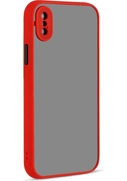 Case World Caseworld Apple iPhone Xs Kılıf Kılıf Kamera Korumalı Silikon Kenarlı Renkli Düğmeli Arkası Mat Arka Kapak - Kırmızı