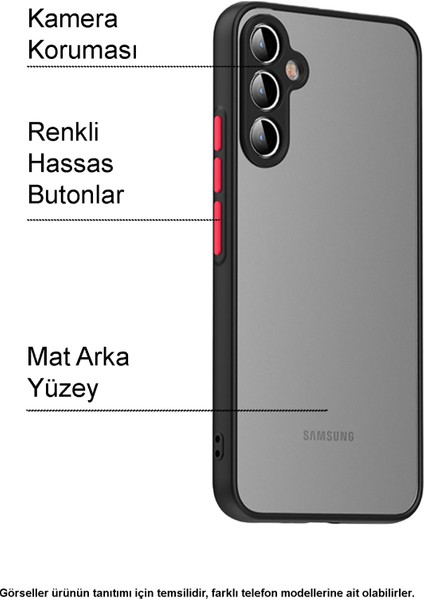 Caseworld Samsung Galaxy A72 Kılıf Kamera Korumalı Silikon Kenarlı Renkli Düğmeli Arkası Mat Arka Kapak - Siyah