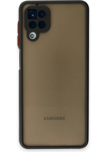 Case World Caseworld Samsung Galaxy A12 Kılıf Kamera Korumalı Silikon Kenarlı Renkli Düğmeli Arkası Mat Arka Kapak - Siyah