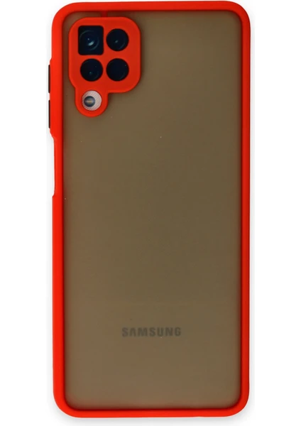 Case World Caseworld Samsung Galaxy A12 Kılıf Kamera Korumalı Silikon Kenarlı Renkli Düğmeli Arkası Mat Arka Kapak - Kırmızı