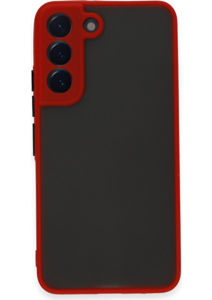 Case World Caseworld Samsung Galaxy S22 Kılıf Kamera Korumalı Silikon Kenarlı Renkli Düğmeli Arkası Mat Arka Kapak - Kırmızı