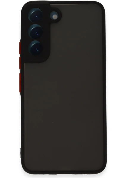 Case World Caseworld Samsung Galaxy S22 Kılıf Kamera Korumalı Silikon Kenarlı Renkli Düğmeli Arkası Mat Arka Kapak - Siyah