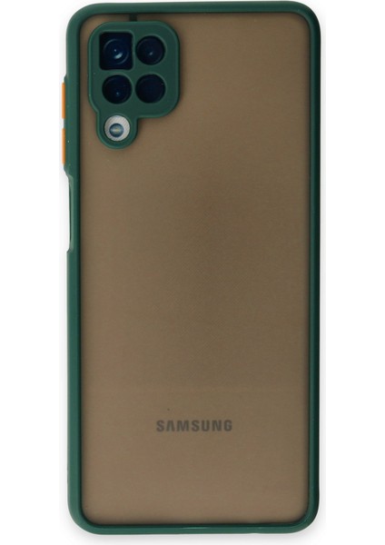 Caseworld Samsung Galaxy A12 Kılıf Kamera Korumalı Silikon Kenarlı Renkli Düğmeli Arkası Mat Arka Kapak - Yeşil