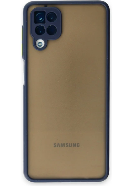 Case World Caseworld Samsung Galaxy A12 Kılıf Kamera Korumalı Silikon Kenarlı Renkli Düğmeli Arkası Mat Arka Kapak - Lacivert