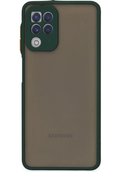 Case World Caseworld Samsung Galaxy M22 Kılıf Kamera Korumalı Silikon Kenarlı Renkli Düğmeli Arkası Mat Arka Kapak - Yeşil