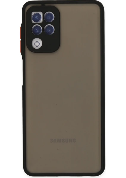 Case World Caseworld Samsung Galaxy M22 Kılıf Kamera Korumalı Silikon Kenarlı Renkli Düğmeli Arkası Mat Arka Kapak - Siyah