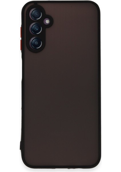 Caseworld Samsung Galaxy A14 Kılıf Kamera Korumalı Silikon Kenarlı Renkli Düğmeli Arkası Mat Arka Kapak - Siyah