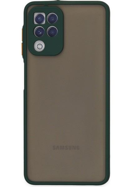 Caseworld Samsung Galaxy A22 Kılıf Kamera Korumalı Silikon Kenarlı Renkli Düğmeli Arkası Mat Arka Kapak - Yeşil