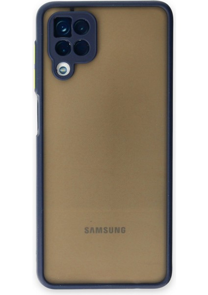 Caseworld Samsung Galaxy M12 Kılıf Kamera Korumalı Silikon Kenarlı Renkli Düğmeli Arkası Mat Arka Kapak - Lacivert