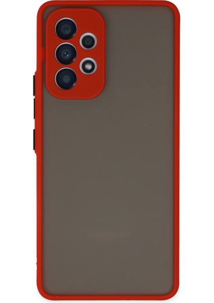 Caseworld Samsung Galaxy A23 Kılıf Kamera Korumalı Silikon Kenarlı Renkli Düğmeli Arkası Mat Arka Kapak - Kırmızı