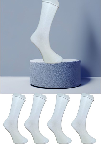 4 Çift Lastiksiz Çorap Burun Dikişsiz Pamuklu Seri Beyaz
