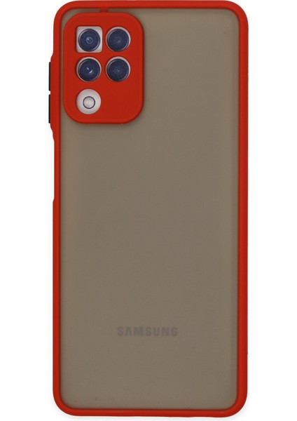 Caseworld Samsung Galaxy M22 Kılıf Kamera Korumalı Silikon Kenarlı Renkli Düğmeli Arkası Mat Arka Kapak - Kırmızı