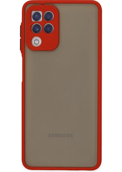 Case World Caseworld Samsung Galaxy M22 Kılıf Kamera Korumalı Silikon Kenarlı Renkli Düğmeli Arkası Mat Arka Kapak - Kırmızı