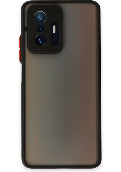Caseworld Xiaomi Mi 11T Pro Kılıf Kamera Korumalı Silikon Kenarlı Renkli Düğmeli Arkası Mat Arka Kapak - Siyah