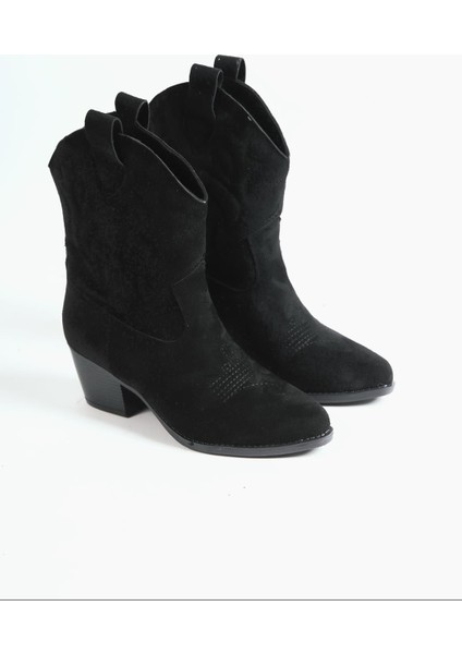 Kadın Siyah Süet Nakışlı Western Kısa Kovboy Çizme Bot fırsatları