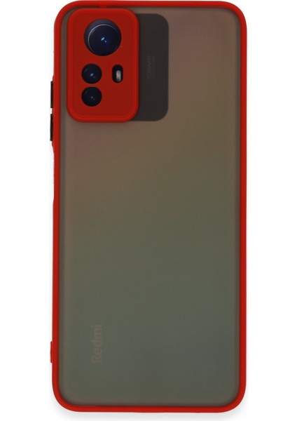 Xiaomi Redmi Note 12S Kılıf Kamera Korumalı Silikon Kenarlı Renkli Düğmeli Arkası Mat Arka Kapak - Kırmızı