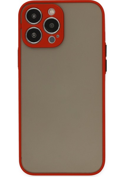 Apple iPhone 15 Pro Kılıf Kamera Korumalı Silikon Kenarlı Renkli Düğmeli Arkası Mat Arka Kapak - Kırmızı
