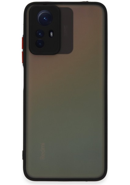 Xiaomi Redmi Note 12S Kılıf Kamera Korumalı Silikon Kenarlı Renkli Düğmeli Arkası Mat Arka Kapak - Siyah