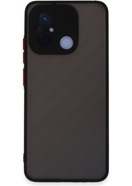Xiaomi Redmi 12C Kılıf Kamera Korumalı Silikon Kenarlı Renkli Düğmeli Arkası Mat Arka Kapak - Siyah