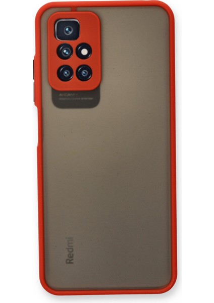 Xiaomi Redmi 10 Kılıf Kamera Korumalı Silikon Kenarlı Renkli Düğmeli Arkası Mat Arka Kapak - Kırmızı