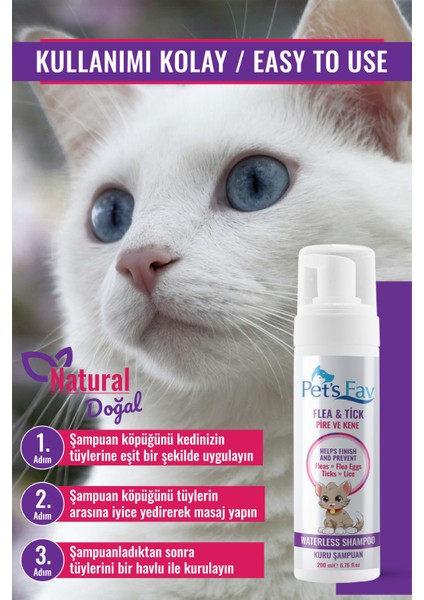 Pets Fav Kedi Bit Pire Kene ve Parazit Önleyici Kuru Köpük Şampuanı