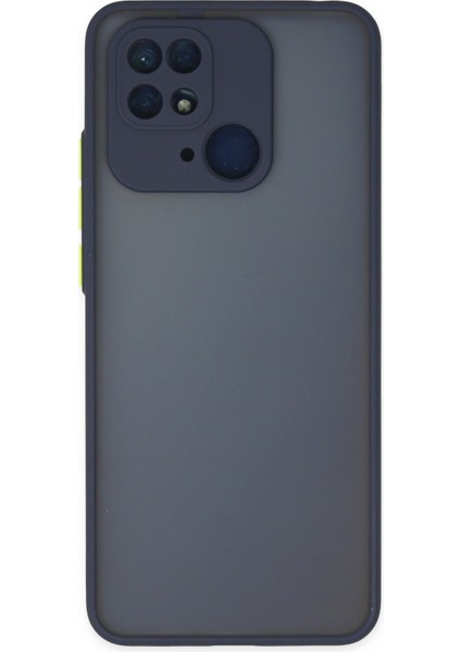 Xiaomi Poco C40 Kılıf Kamera Korumalı Silikon Kenarlı Renkli Düğmeli Arkası Mat Arka Kapak - Lacivert